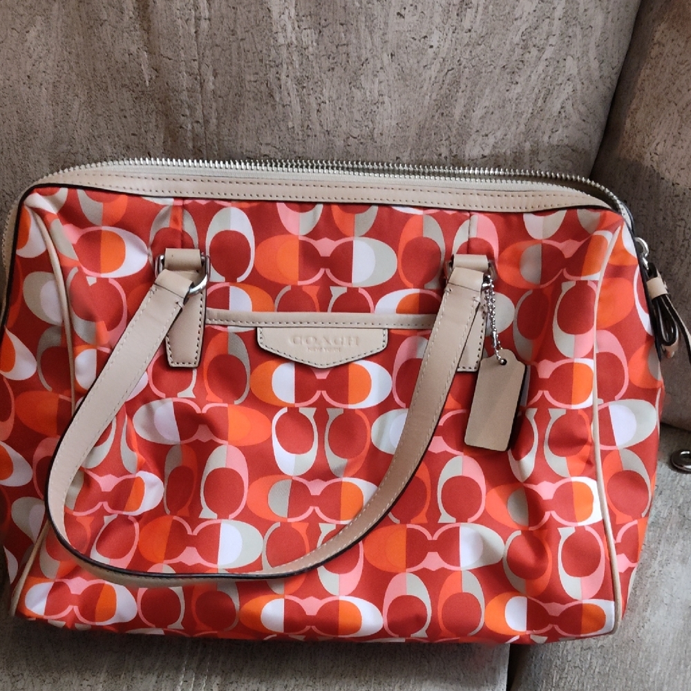 Coach Orange And Red Patterned Women's Bag